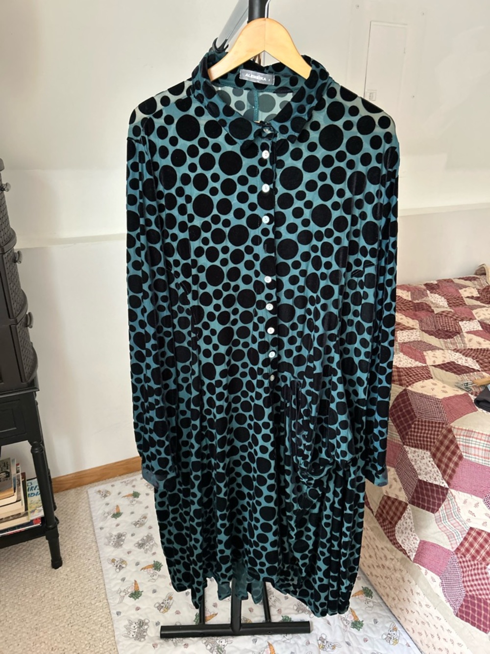 Alembika Dolly Wonderful Dress Velvet Polka Dots Teal